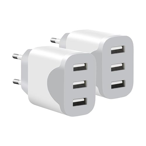 2er Pack USB Ladeger&auml;t, 3-Port USB Stecker f&uuml;r iPhone 16 15 14 13 12 11 Pro Max SE XS XR 8 Plus SE, iPad, Samsung Galaxy