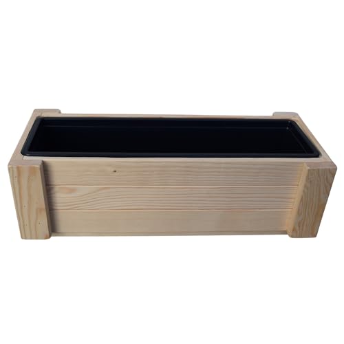 TIMBERMIK Holz Pflanzkübel Groß Außen 82,5 x 21,5 x 25 cm Pflanzkasten Blumenkübel Outdoor Rechteckig Blumenkasten für Garten Balkon und Terrasse Rohholz