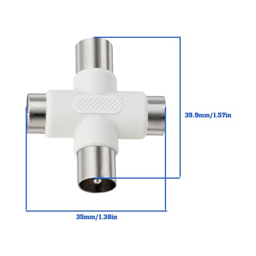 YINETTECH - Distribuidor de antena de 4 vías, receptor de TV de 9,5 mm macho a 9,5 mm hembra de 35 x 39,9 mm, divisor distribuidor de cable coaxial - imagen 4