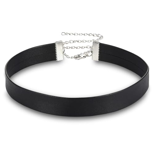Telooco Collier Ras du Cou en Cuir Noir Large Collier pour Femme Gothique Punk Collier Réglable Ras du Cou en Cuir Chaîne de Costume Fine pour Fête de Vacances Cosplay Halloween