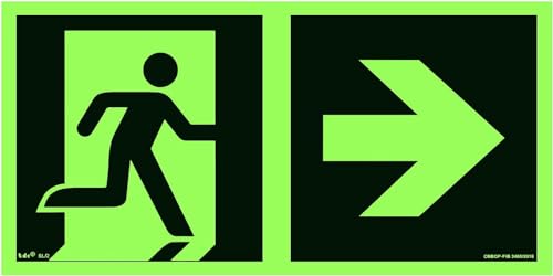 notlok Safety Work Fire Exit Sign, 15 x 30 cm, Fluorescent PVC, Green Yellow, Emergency Exit Right and Arrow to the Right - Image 3