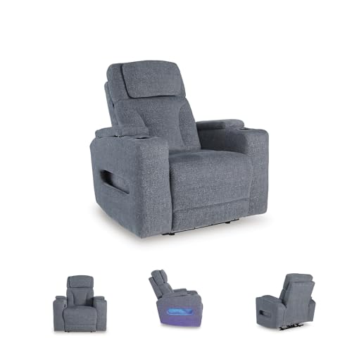 Image of Signature Design by Ashley RiverTest Contemporary Power Recliner with Adjustable Headrest, USB Ports and LED Lighting, Gray