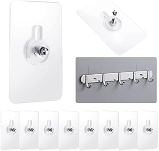 Abeillo 10 Pcs Adhesive Wall Hooks, No Nail Wall Mount Screw Hangers Hooks Screw Free Sticker for Hanging Paintings, Reusable Sticky Hooks for Kitchen, Bathroom, Home, Office (13LB)