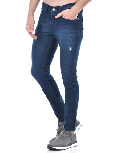 Image of Numero Uno Men'S Dark Blue Super Skinny Fit Distressed Sustainable Jeans