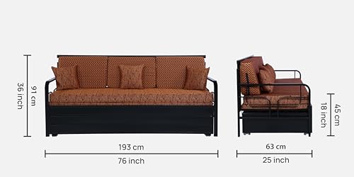 Image of 3 Seater Metal Sofa Cum Bed with Hydraulic Storage | Comfortable Sofa Set for, Living Room, Bedroom, Guest Room| Single Size Convertible Sofa with Cushion |Single Size (Multi Brown & Black)