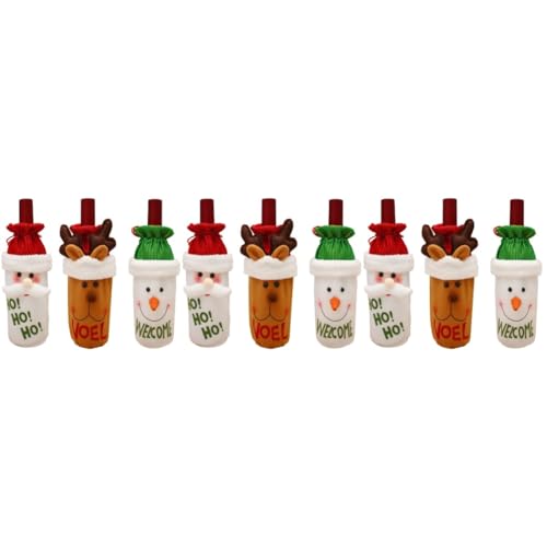 Décoration de Noël pour table : lot de 9 couvre-bouteilles de vin rouge avec cordon pratique