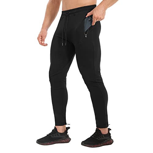 BROKIG Pantalon de sport avec cordons de cheville pour homme, pantalon de course avec poches zippées, Noir , 31-35 Cover