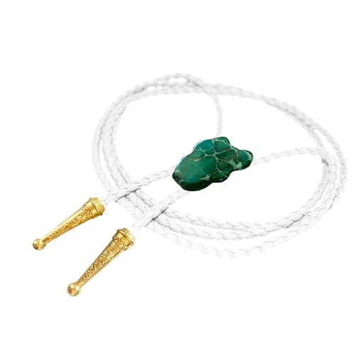 Image of Daisy Del Sol Gemstone Bolo Tie Braided Vegan Faux Leather Natural Stone Gold Handmade Necklace Adjustable Boho Western Jewelry