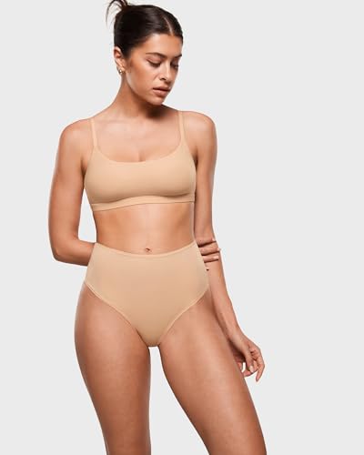 Image of INLYRIC Women's Inbarely Soft Thong - High Waisted Tagless Smooth Stretch Underwear Ultra-soft No Show Panties 3 Pack