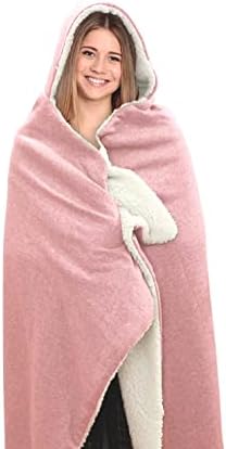 Posh Home Hooded Jersey Knit Reversible Sherpa Throw Blanket, 50" x 60" (Cotton Blend Blush)