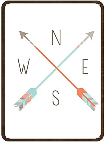 DAIERCY Compass North South East West Fun Tin Sign Directional Sign Arrow Print Boho Tribal Decor for Home Office Classroom Cafe Bar Club Pub Housewarming Gift 5.5x8 Inch