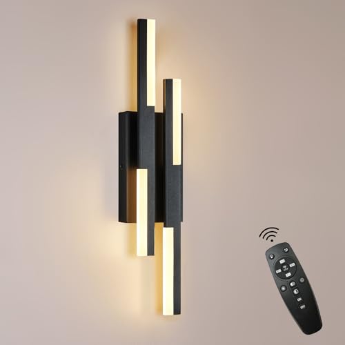 Image of Benkut Modern LED Wall Sconce Black Remote Wall Light Fixtures for Bathroom, Dimmable Vanity Light Indoor LED Remote Wall Sconce for Bedside Bedroom Living Dining Room (1 Pack 3000-6500K 19.7inch)