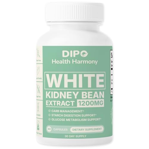 DIPO White Kidney Bean Extract Carb Blocker 1200mg per Serving for Metabolism Boost & Ease Calories from Starchy Food - White Kidney Beans Supplement Carb Control Supplements - 60 Vegan Capsules