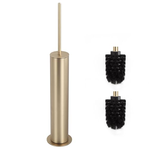 DAZI scopino bagno Acio inox, scopino wc Oro Spazzolato con 2 spazzolone bagno per una pulizia profonda del lavandino