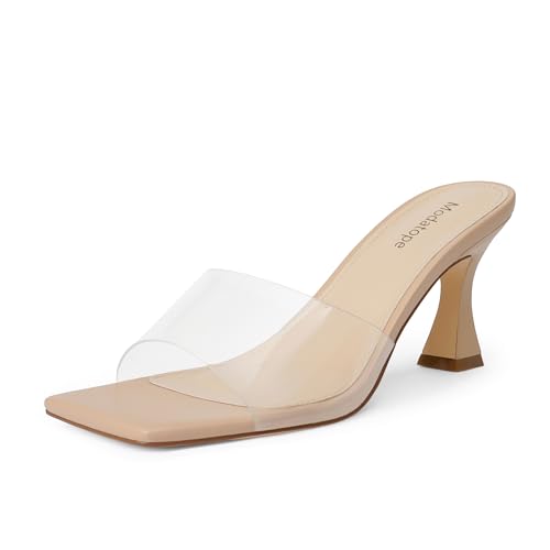Modatope Womens Heeled Sandals Open Square Toe Heels Chunky Block Heel Slip On Sandals for Women