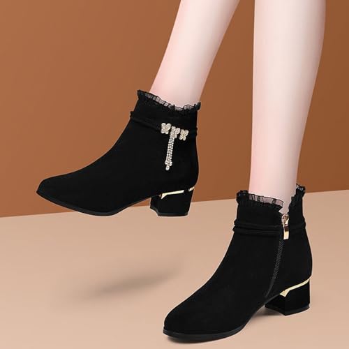 Elegant Lace Low Chunky Heeled Ankle Boots For Women Ladies Block Heel Short Booties Side Zipper Round Toe Shoes2