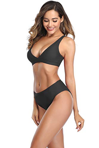 Conjunto de biquíni feminino de cintura alta, duas peças, roupa de banho esportiva, roupa de banho d