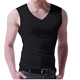 V Neck Sleeveless Shirt Mens Tank Top Slim Fit Stretch Gym Workout Muscle Tee Casual Summer Shirt for Teen Boys Black