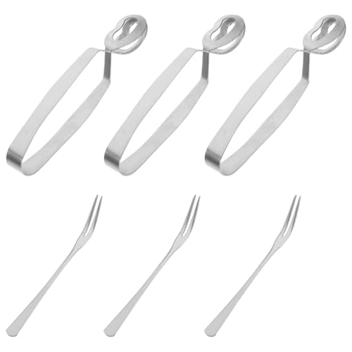 SOLUSTRE Juego de 3 Pinzas para Caracoles y 3 Tenedores para Caracoles Horneados Acero Inoxidable Resistente Utensilios de Cocina Prácticos para Mariscos y Uso Restaurante Kit de 6