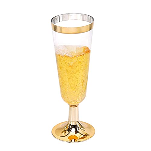 DOITOOL 12 peças descartáveis de champanhe com aro dourado, taça de vinho tinto de plástico para fes