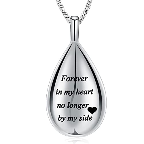 Yinplsmemory Carved Teardrop Keepsake Ashes Necklace Urn Pendant Cremation Memorial Jewelry Forever in my heart