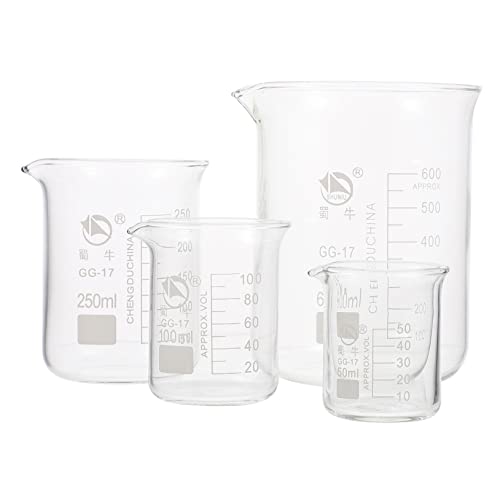NAMOARLY Set of 4 High-temperature Resistance Glass Beakers Measuring Cups Accurate Scale Lab Glassware Safe Practical