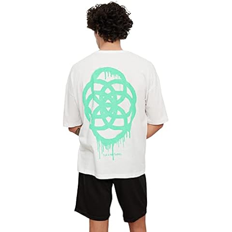 Trendyol Man Young Oversize Basic Crew Neck Knit T-Shirt White Cover