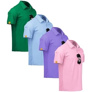 ZITY 4 Pack Mens Polo Shirt Short Sleeve Sports Golf Tennis T-Shirt Athletic Collared Tactical Shirts X-Large Grass Moon Pin Purple