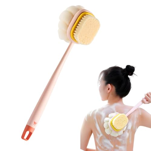 Image of KIMEE 2-In-1 Body Back Bathing Brush Scrubber With Soft Bristle & Loofah Massage Scrubber For Body Exfoliating & Cleansing,Long Handle Shower Bath Brush For Smooth,Glowing Skin For Unisex