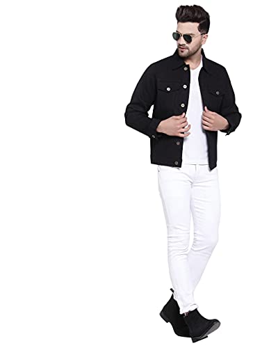 Image of Style Quotient Mens Black Solid Denim Jacket