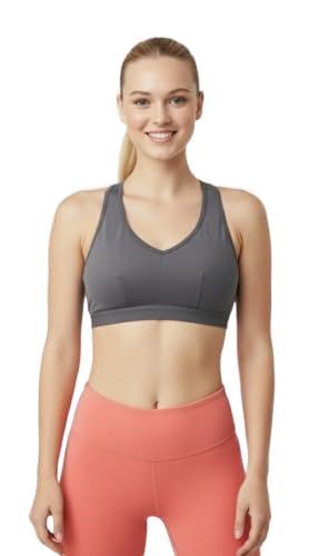 Women's Sports Bra, Grey, V-Neck, Racerback, Workout and Gym Activewear-picture-51