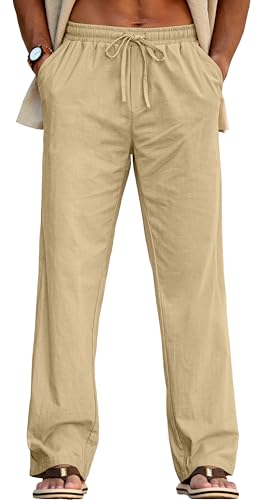 Sailwind Men's Casual Linen Pants Beach Summer Drawstring Elastic Waist Lightweight Pants