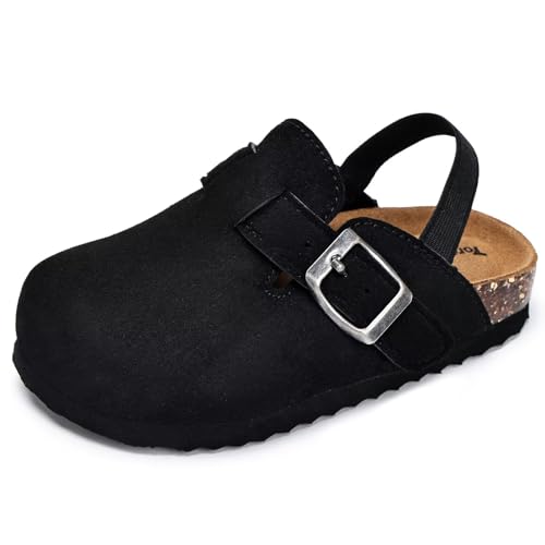 Image of Torotto Kids Suede Clogs Toddler Boys Girls Cork Footbed Clogs with Arch Support & Adjustable Straps for Indoor & Outdoor