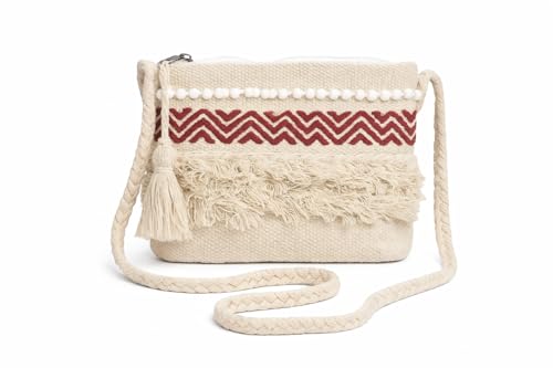 Image of Boho sling bags, Handmade Cotton shoulder bag, Handbags for Women, tote bags for women, cotton bags for women, Boho-Chic Cotton Crossbody Tote With Tassels, Shoulder Bag For Everyday Use