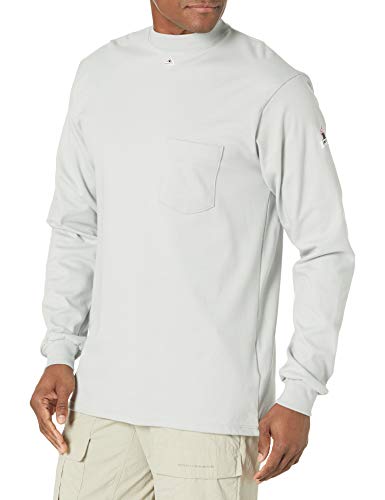 Bulwark FR Flame Resistant 6.25 oz Cotton Long Sleeve Tagless T-Shirt, Rib-Knit Cuff, Grey, X Large