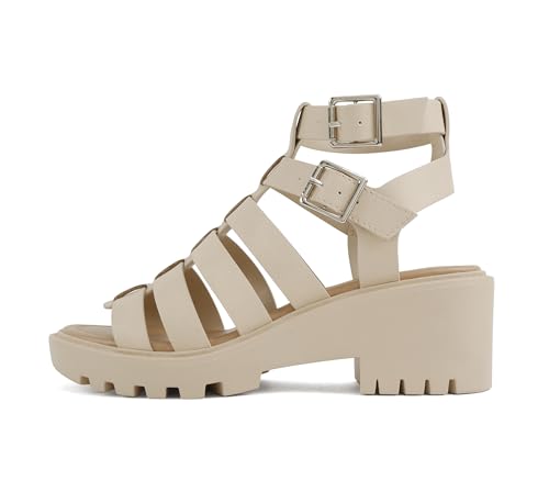 Image of Soda inchRebirth inch ~ Women Open Toe Fisherman Multi Strap Buckle Lug Sole Low Block Heeled Sandals