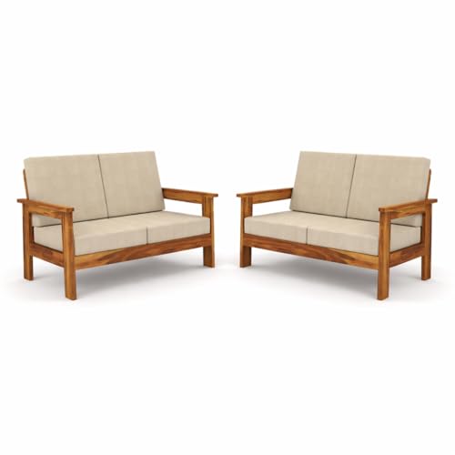 Image of Sheesham Wooden 4 Seater Sofa for Living Room | Solid Wood Sofa | Rosewood Sofa Set for Home & Office | Lounge (Honey, 4 Seater)