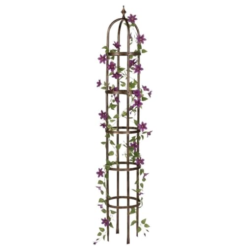 Plow & Hearth Metal Garden Obelisk | Indoor/Outdoor | Powder-Coated Steel | Trellis for Climbing | Floral Pattern | 11 Dia. x 7H | Antique Copper