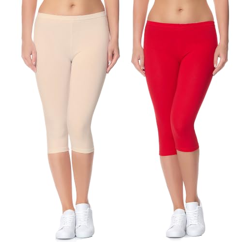 Image of Women's 3 /4 Calf-Length Leggings - Stretchable Cotton Blend, Comfortable Everyday Wear Pack of 2