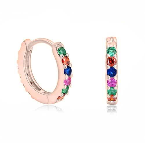 Argent sterling éternité arc-en-ciel pavé zircone huggie créole 3 tons 14K