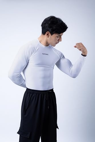 Image of COITONIC Men's Full Sleeve Compression T-Shirt - Athletic Base Layer for Gym, Sports & Fitness Training