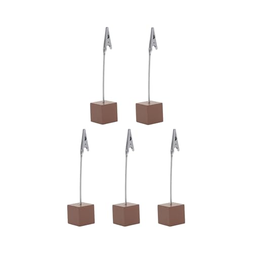 CAPASTEC メモ クリップ メモホルダー メモスタンド 木製 カード立て 写真立て オフィス 机上用品 文房具用 5個セット 濃茶色