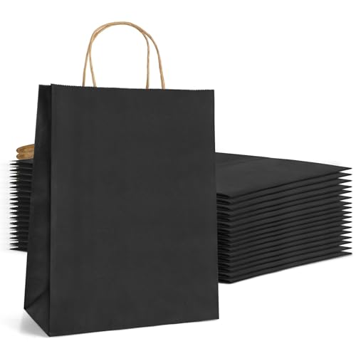 AN HUI MING 18 Stück Geschenktüte Groß,Papiertüten mit Henkel,Geschenktüte, 23 X 12 X 30 cm Papiertüten Schwarzes Papier,Kraftpapier Tüten zum Halloween,Weihnachten,Geburtstag,Hochzeitsfeiern