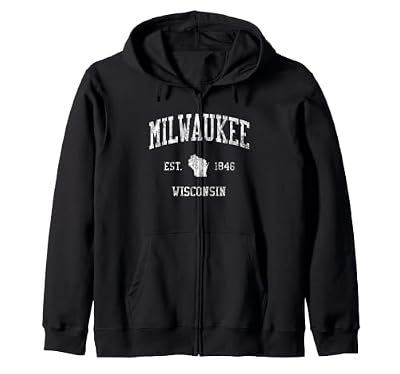 Milwaukee WI J01 Vintage Athletic Sports Design Zip Hoodie