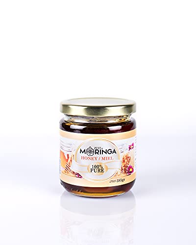 Zest of Moringa Flower Raw Honey | Pure Organic Raw Honey Made from Moringa Flower Nectar | Unfiltered Unpasteurized Never Heated Black Honey for Men & Women - Moringa Flower Honey Jar 385gr