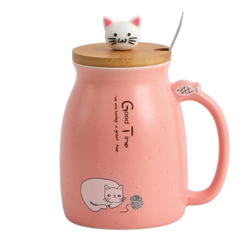 Image of Coffee Mug, Gift for Woman, Birthday Present for Girlfriend, Present for Wife Birthday, Mugs for Present, Holi Gifts, Panda Mug with Lid & Spoon (Pink Good Time)