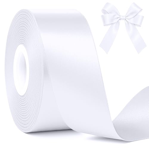 Fullive White Ribbon for Gift Wrapping 30 Yards White Ribbon 1 1/2 in Solid Polyester Satin Mothers Day Ribbons for Wedding Valentines Decorations DIY Hair Bows Wrapping Bouquet Floral Arrangements