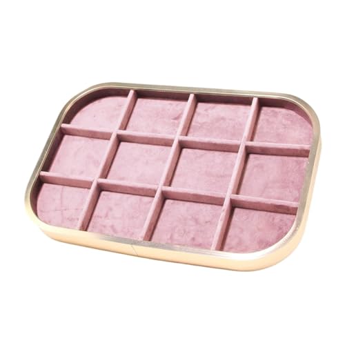 Plateau à bijoux velours rose à 12 compartiments et bords métalliques - 2