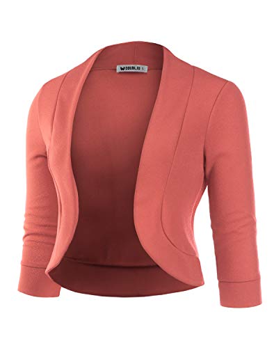 Image of DOUBLJU Bolero Open Front Cardigan Crop Jackets 3 /4 Sleeve Basic Cropped Blazers Business Casual for Womens with Plus Size