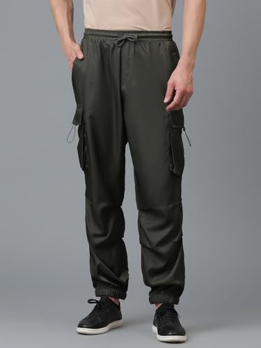 Image of KOTTY Men's Solid Mid Rise Utility Pocket Button Willow Blue Regular Cargo